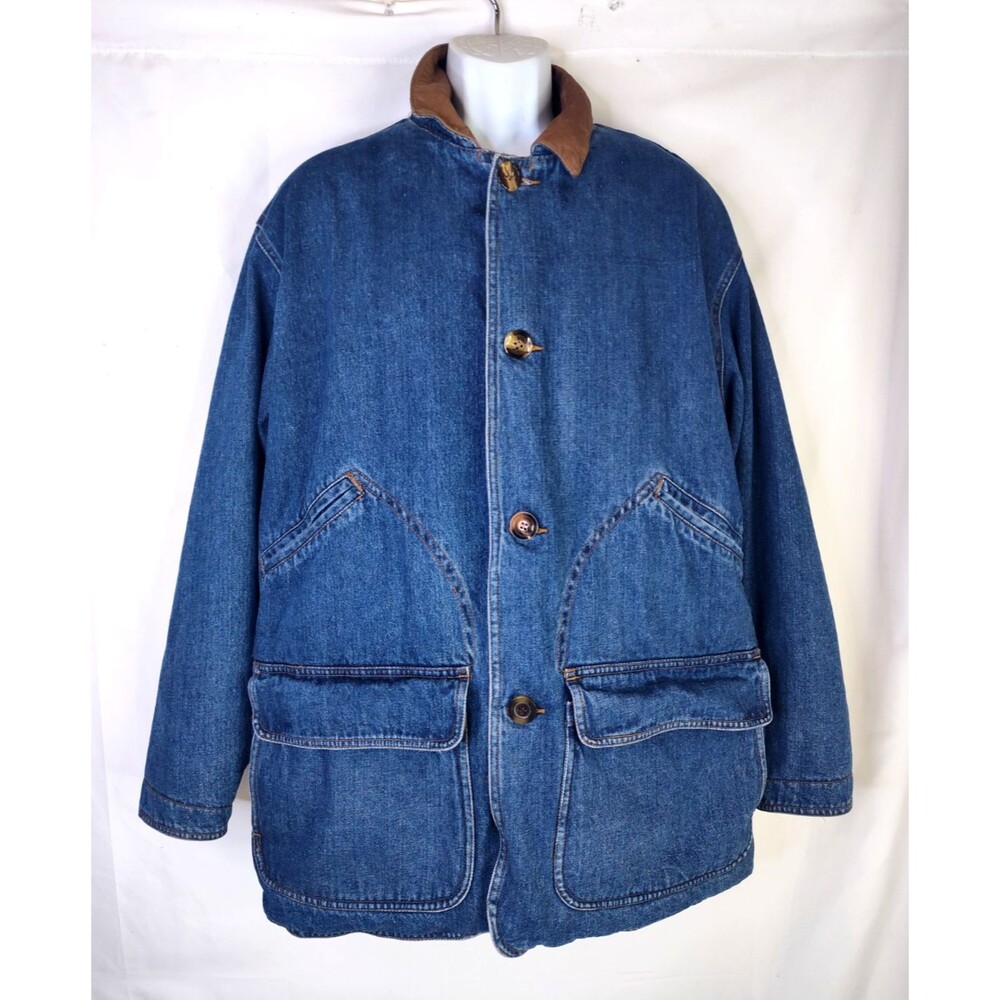 Vintage Neiman Marcus Chore Coat Barn Jacket Mens Denim Blanket Lined Size XL